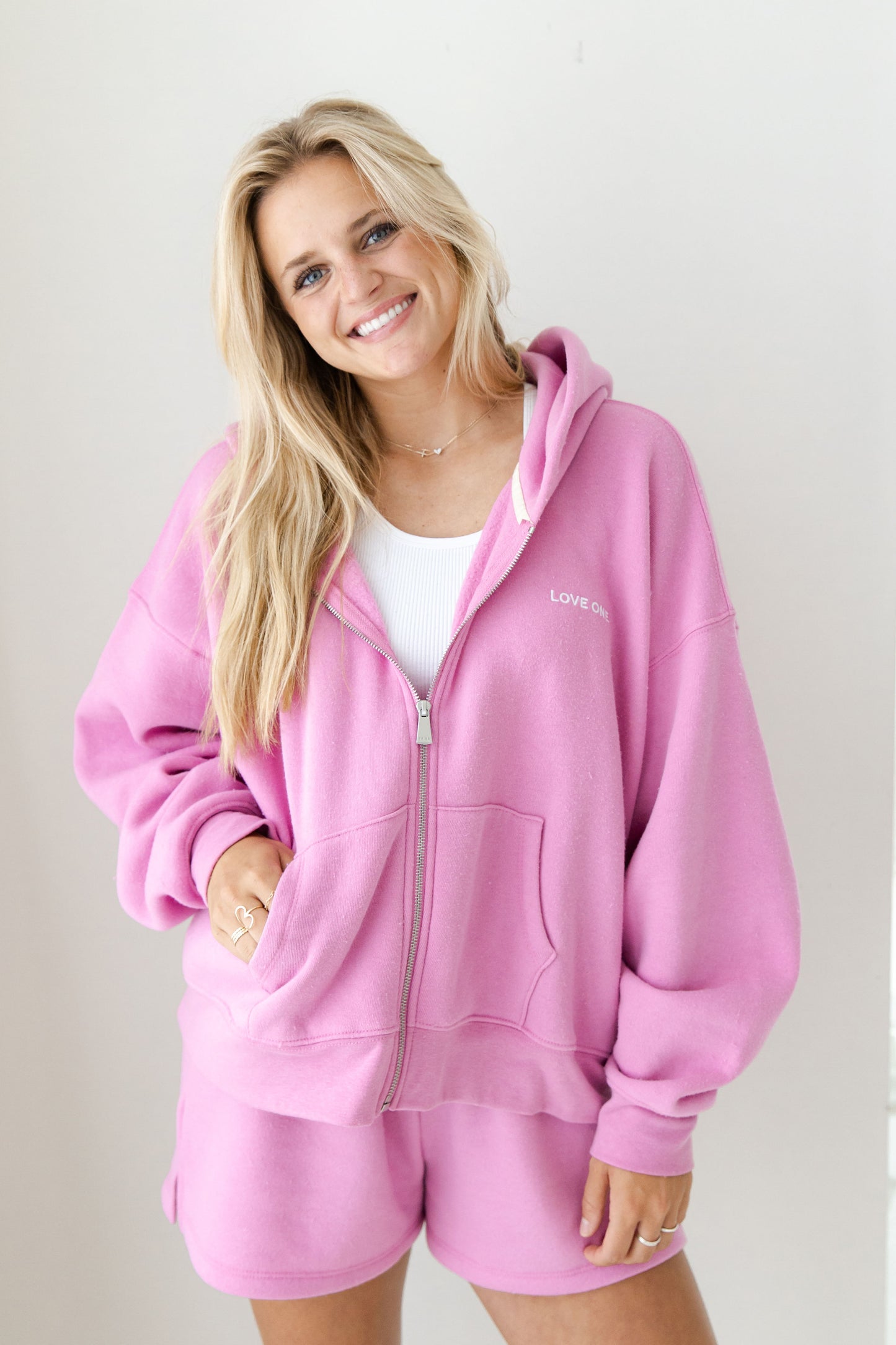 Butter Zip Up Hoodie - Electric Pink