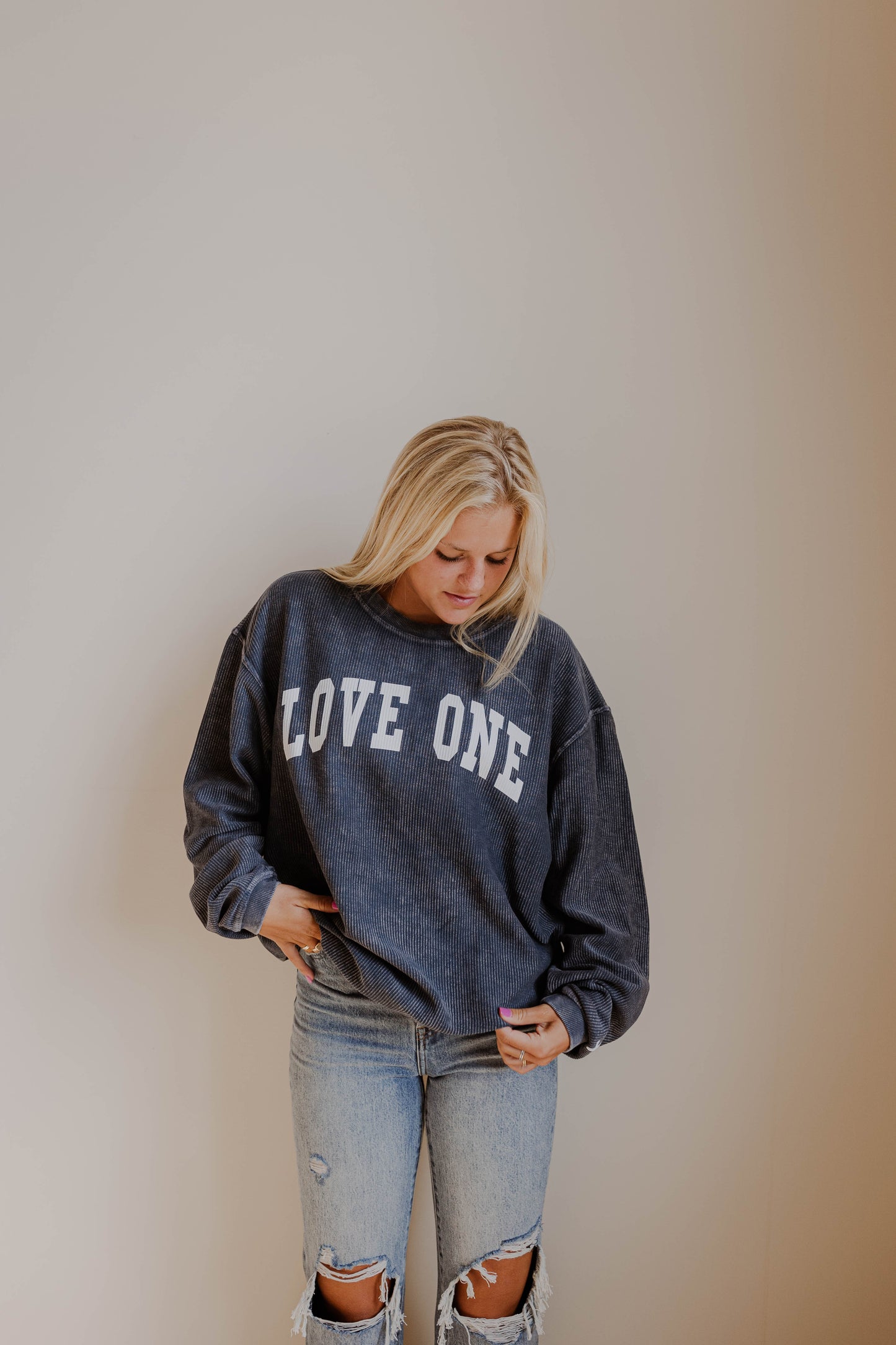 Oversized Corded Sweatshirt Navy