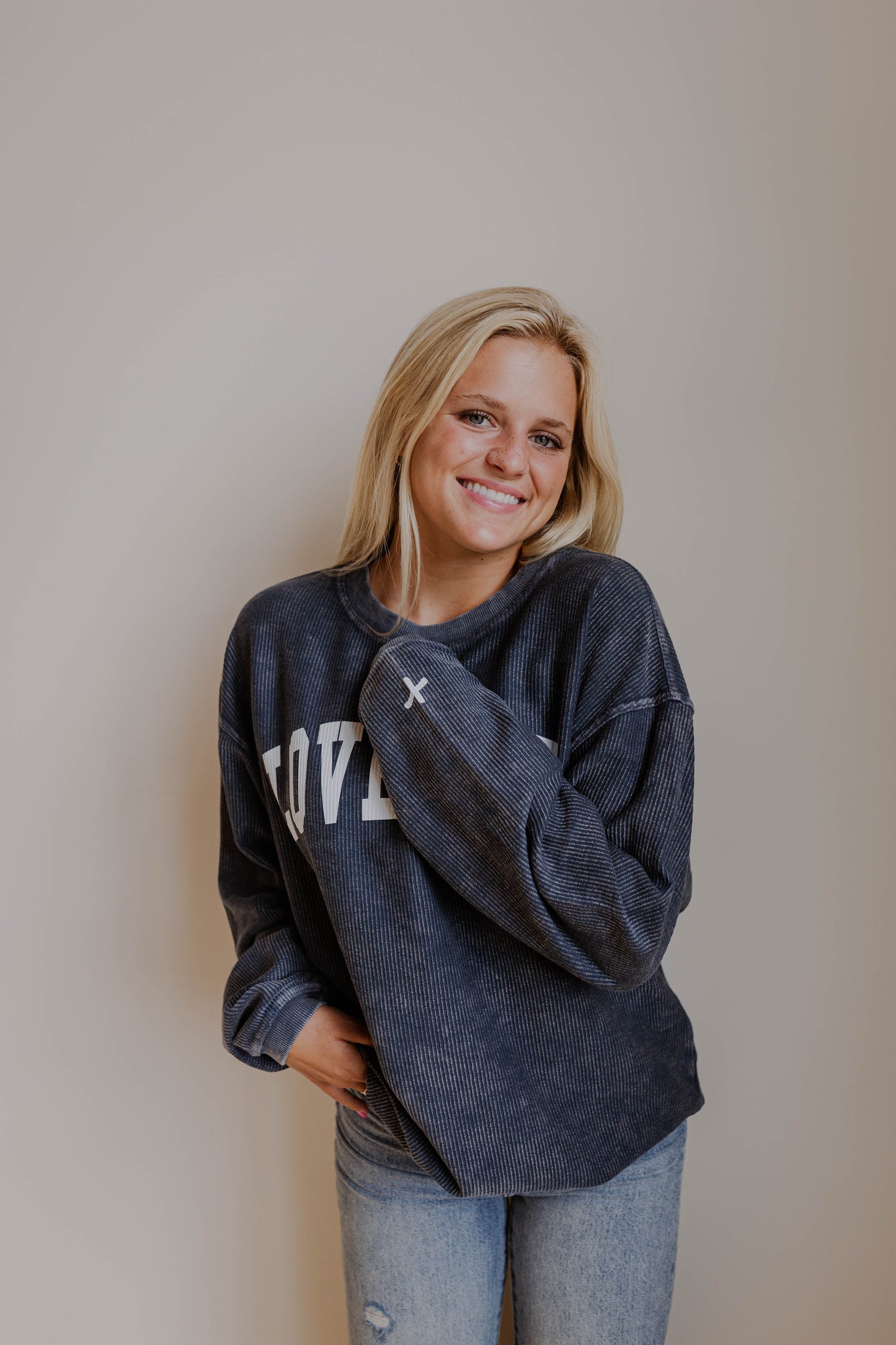 Oversized Corded Sweatshirt Navy