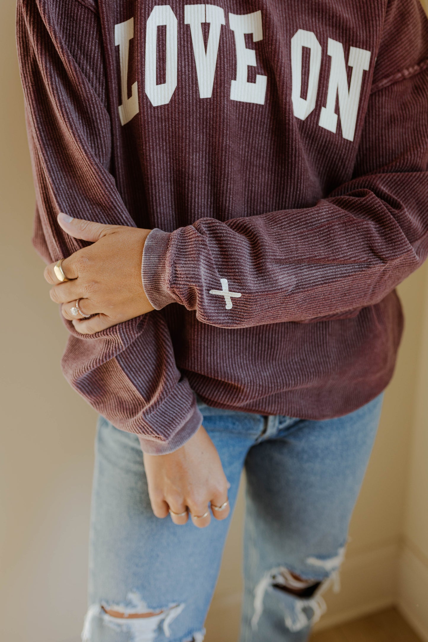 Oversized Corded Sweatshirt Maroon