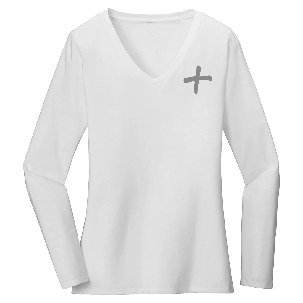 V Neck Long Sleeve Tee White