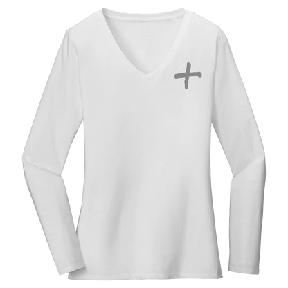 V Neck Long Sleeve Tee White